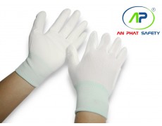 Găng tay thun phủ PU lòng Trắng M (Có viền)